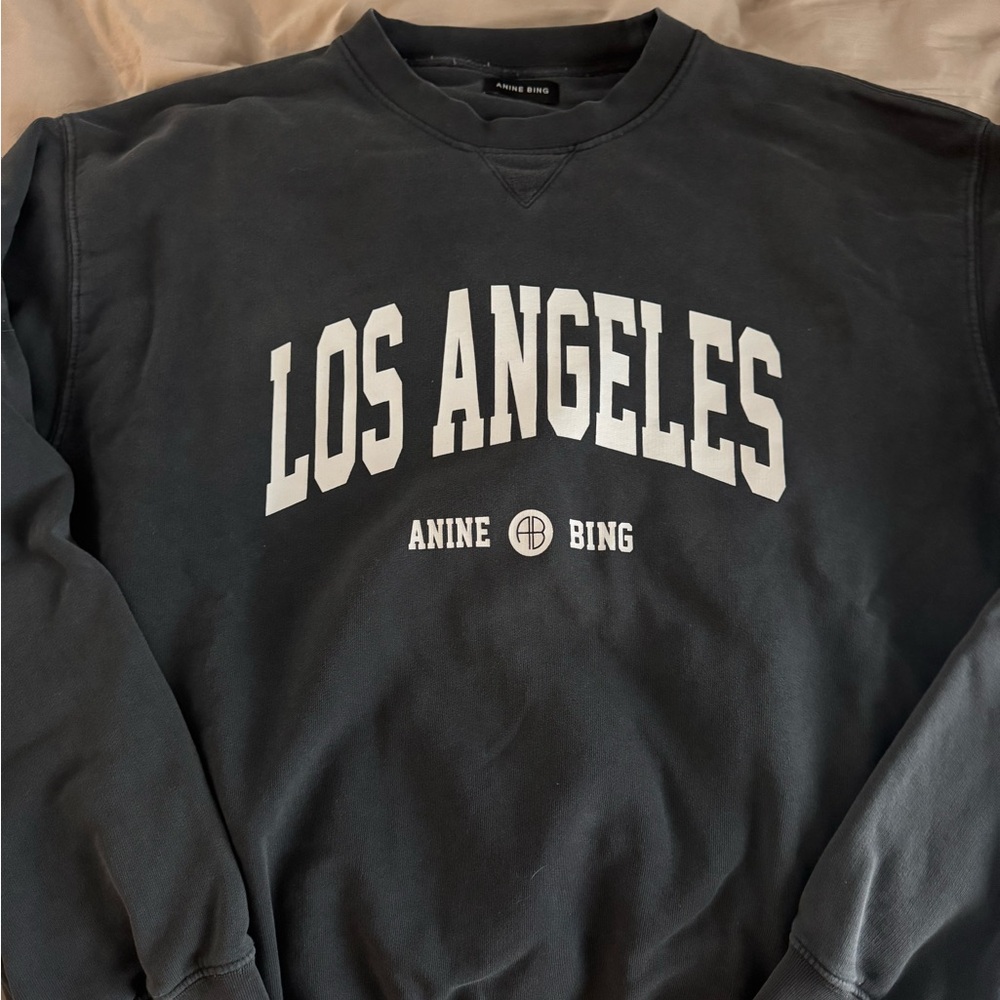 Anine Bing Black Crewneck Sweater Los Angeles Print